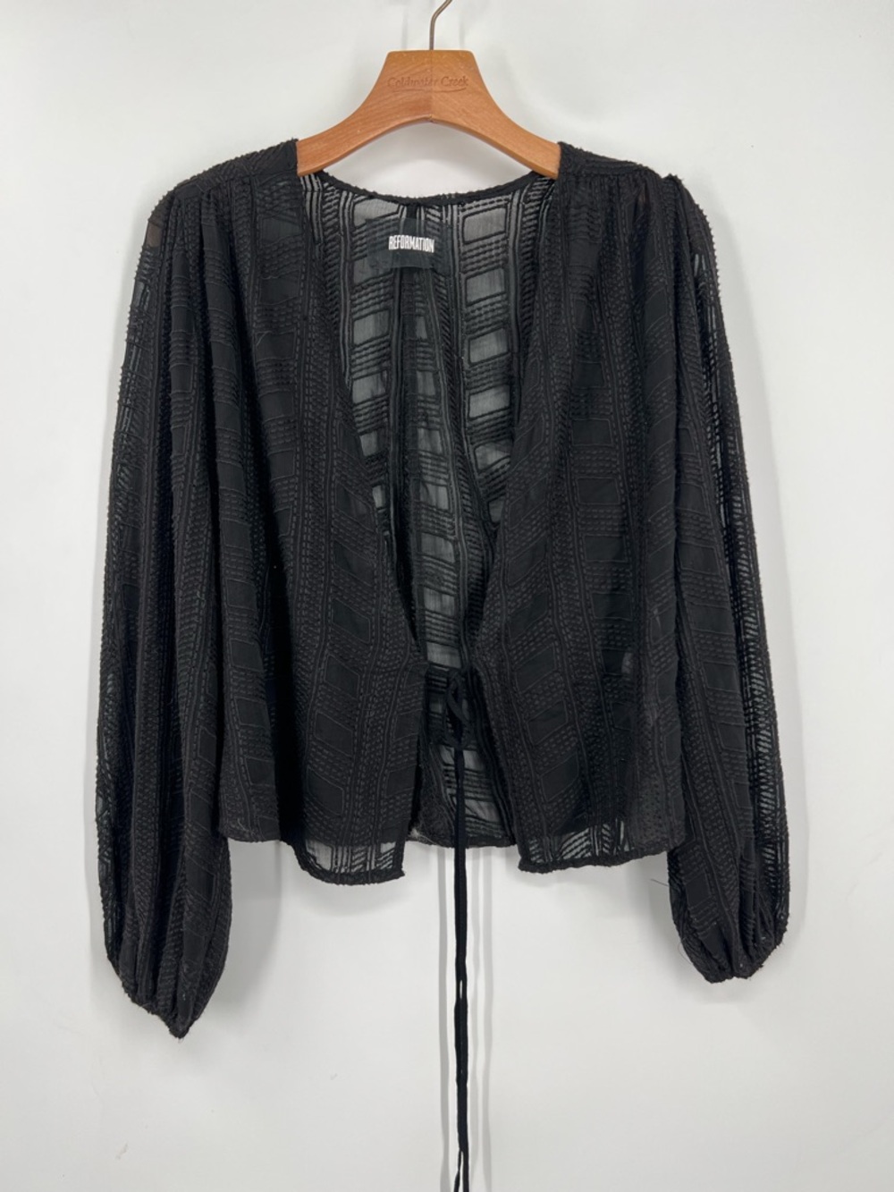 Reformation Black Sheer Tie-Front Blouse